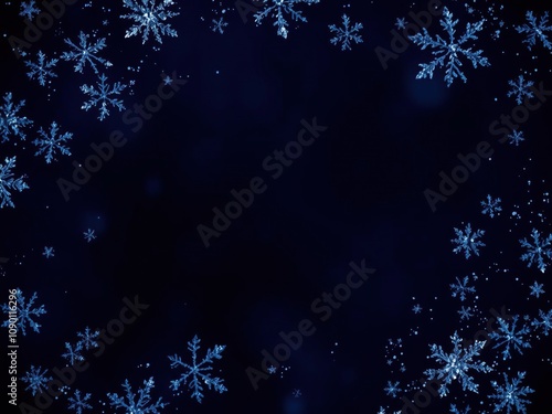 Icy blue frosty fractals on a dark blue winter background, blue and white, abstract shapes, blue backgrounds