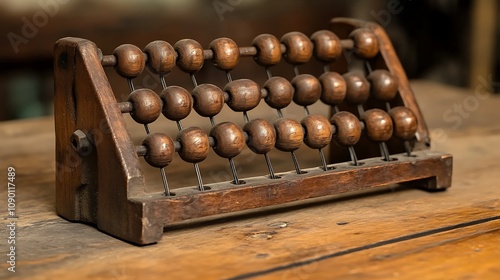 Antique Wooden Abacus on a Rustic Tabletop AI Generated photo