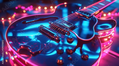 Electric Guitar Under Neon Lights