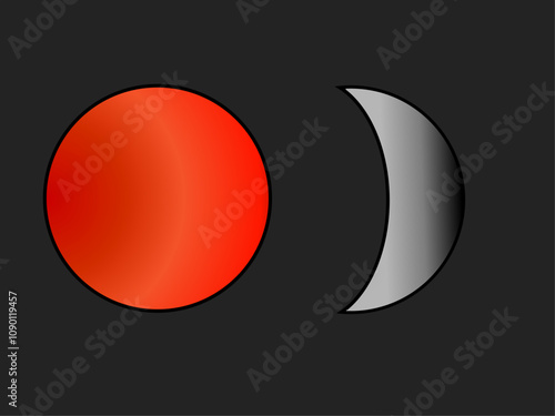 A vibrant Vector Illustration featuring a gray crescent sun and moon on a dark background, symbolizing balance and duality. Perfect for contrasting themes and cosmic designs.