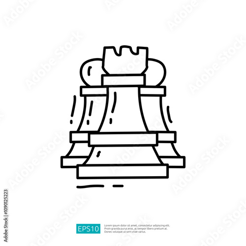 A simple line drawing of a chess piece, specifically a rook, stacked on top of another rook, symbolizing strategy and competition in chess.