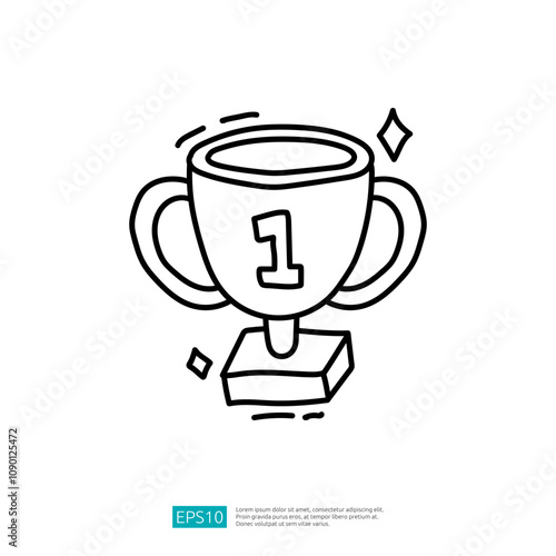 A simple line drawing of a trophy with the number one, symbolizing achievement and victory.