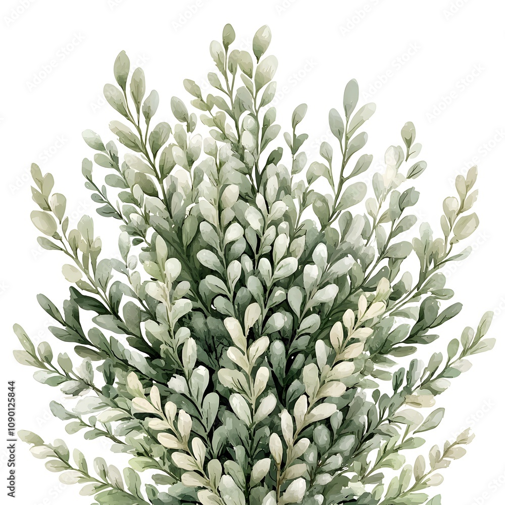 Obraz premium Lush Green Greenery Watercolor Botanical Illustration Foliage Leaves Branches Plant
