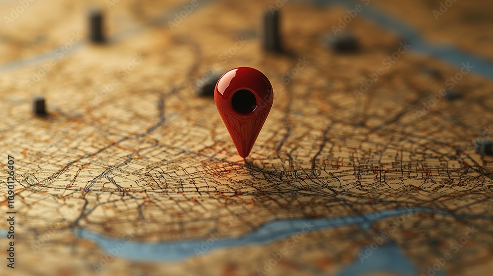 Red Marker Pin on Detailed City Map Red Marker Pin on Detailed City Map