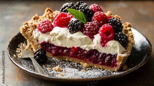 Wallpaper Mural Delectable Homemade Fruit Pie with Creamy Topping and Freshly Picked Berries Torontodigital.ca