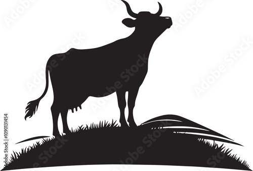 A proud cow silhouette standing tall on a hilltop