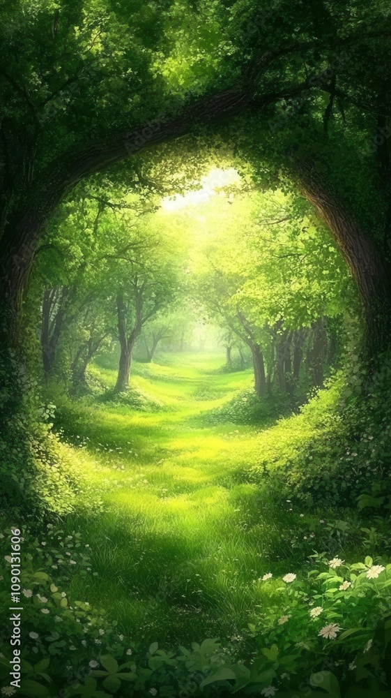 Fototapeta premium Illustrate a lush, enchanting forest