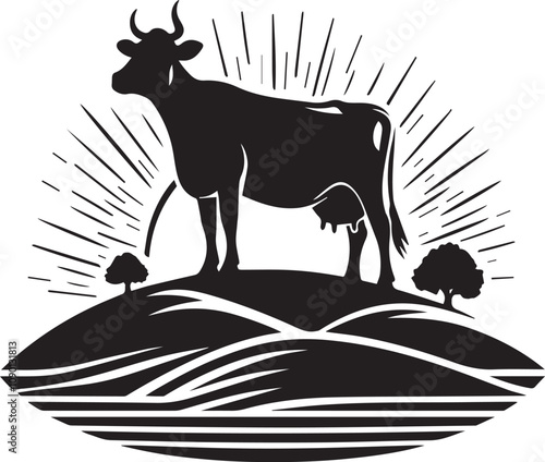 A proud cow silhouette standing tall on a hilltop