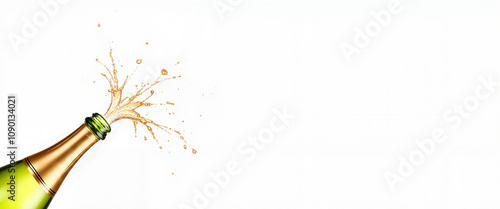 Champagne bottle popping with golden splash, celebration