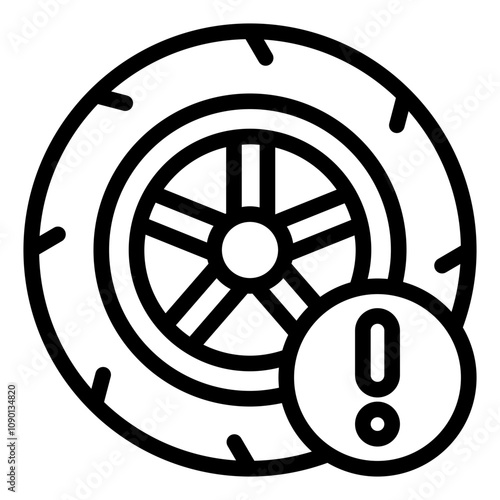 Tire with warning outline icon for wheel issues