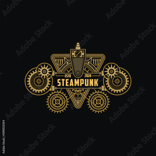 Steampunk badge logo with detail classic gear circle style