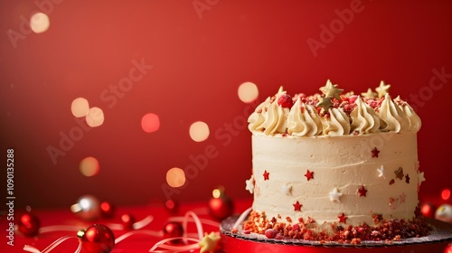 New Year cake red background with space above for text