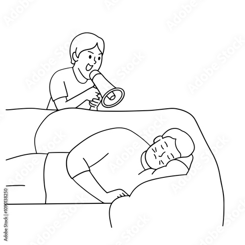 Boy playing a prank on their father at home