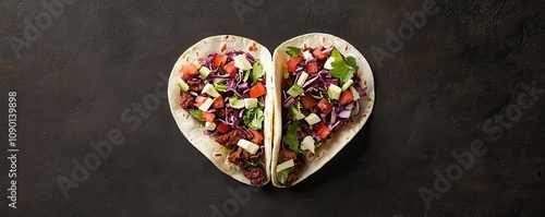 Heart Shaped Tacos with Ground Beef  Red Cabbage  Tomato  Avocado   Cheese