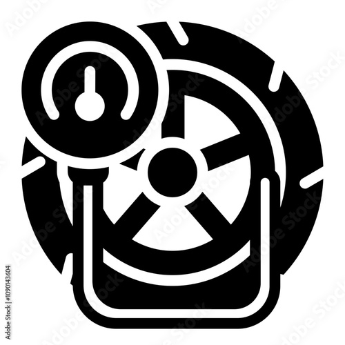 Pressure wheel glyph icon for tire inflation and checks