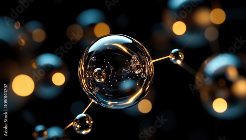 A close-up of a molecular structure with bubbles and glowing elements, symbolizing science.