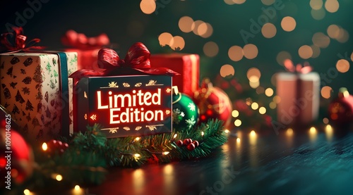 A festive scene featuring colorful wrapped gifts with a 