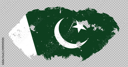 Pakistan national flag with distressed stroke brush effect on isolated background