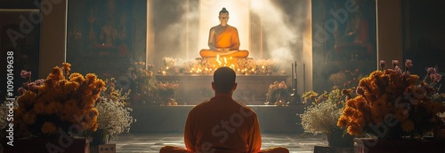 In worship, humbly reciting sacred mantras and demonstrating devotion and love photo