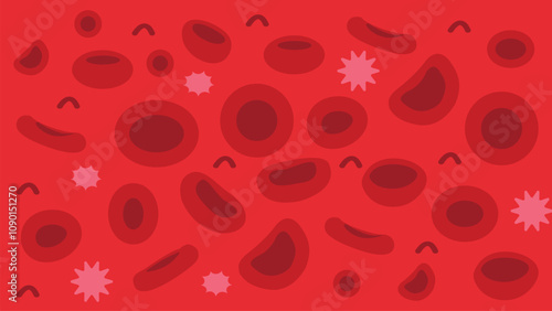 Red blood cell background in flat style. Medical concept background design. Red blood cells erythrocytes bloodstream on red background