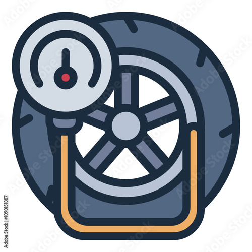 Pressure wheel filled line icon for tire inflation and checks