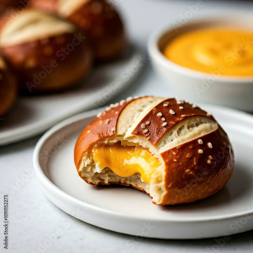 Cheese-Stuffed Pretzel Bite, close up, melt cheese, food photography, holiday food, party food, healthy food, bakery, delicious, meit,  photo