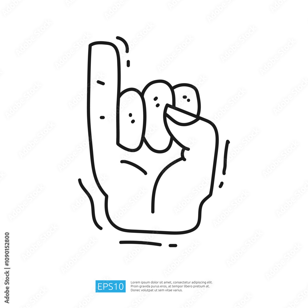 Fototapeta premium A simple line drawing of a hand making a gesture with the index finger raised, often symbolizing 