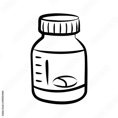 Hand-drawn medicine bottle illustration for pharmaceutical and health concepts