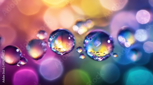 An abstract representation of a spectrum of interconnected droplets merging into a single stream, Symbolizing the flow and unity of diverse backgrounds and experiences, photography style