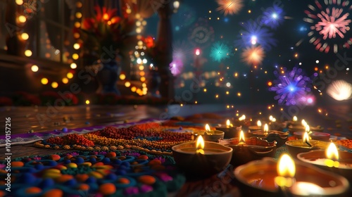 Wallpaper Mural A Colorful Diwali Scene with Diyas, Lit Rangoli Designs

 Torontodigital.ca