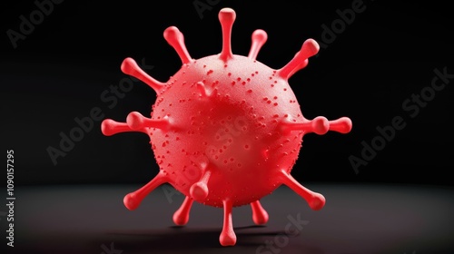 Explore a vivid 3D model of the Coronavirus, showcasing a high coronal density in striking red against a dark backdrop. photo