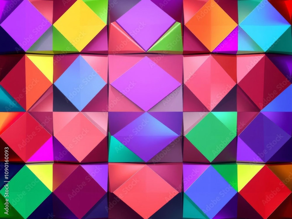 Fototapeta premium Multicolored abstract surface with high tech bright 3D triangular pyramids banner, pattern, modern, digital