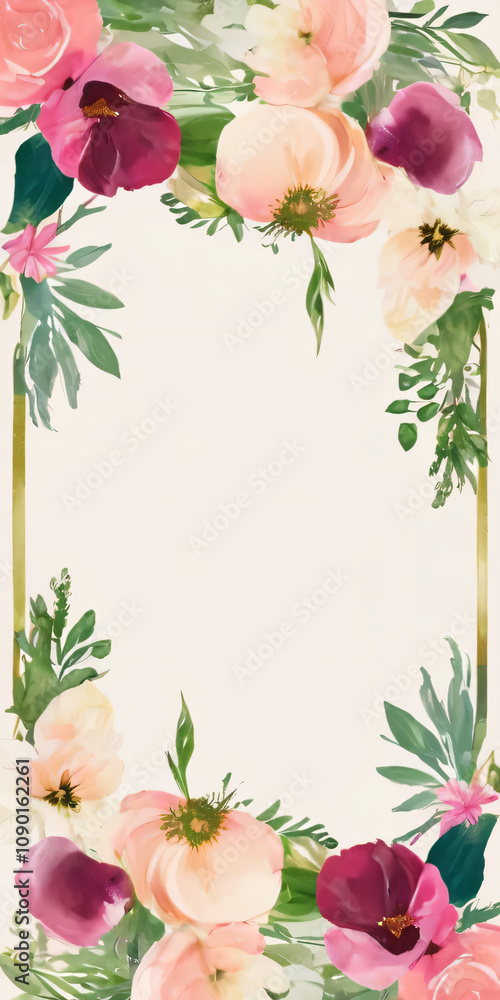 Obraz premium Watercolor floral wedding card with blank space for text.