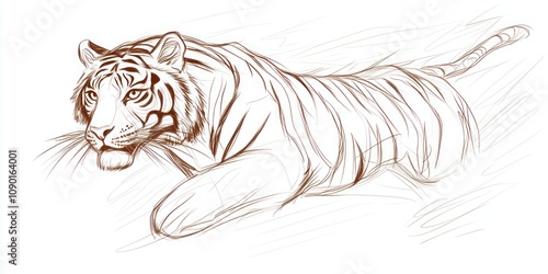 A sketch of a tiger in a dynamic pose, showcasing its grace and power. photo