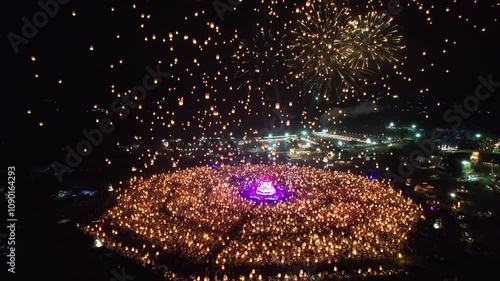 Floating lantern YeePeng Firework Festival or Yi Peng Lantern in Chiangmai, Chiang Mai festival and Loy Kratong Festival in Thailand,Asia 