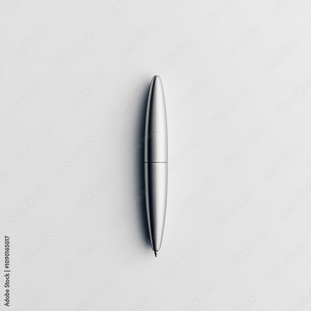 A sleek silver pen resting on a minimalistic white background. A sleek silver pen resting on a minimalistic white background.