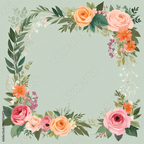 Soft watercolor floral wedding card with blank center.