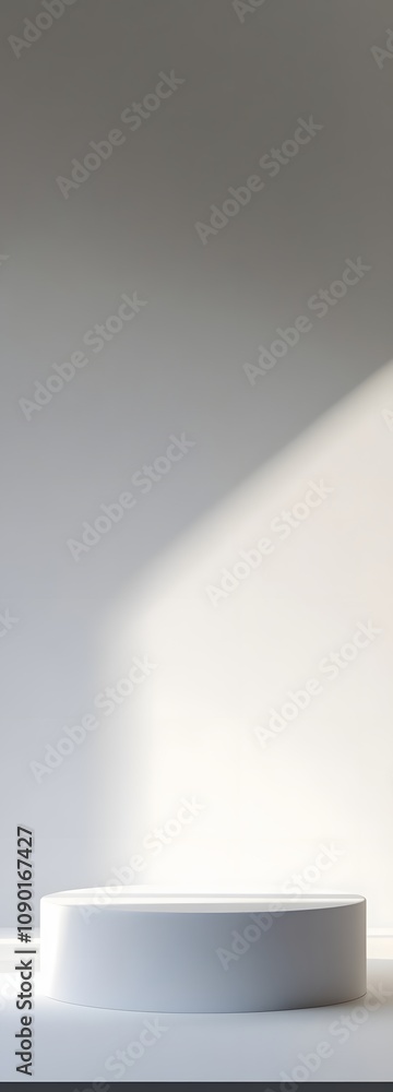 Fototapeta premium 67. A clean white podium with a smooth surface, softly illuminated, leaving ample space for product placement.