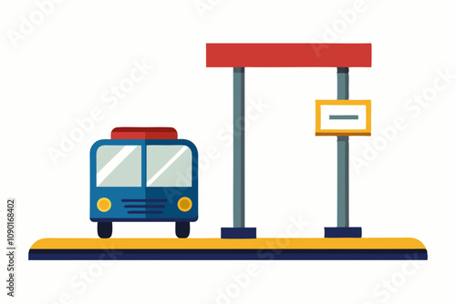 Road sign pole of the bus stop vector art illustration