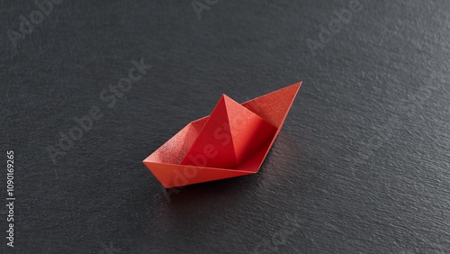 Different business concept.new ideas. paper art style.Leadership concept with red paper swan leading.3D rendering on black background. photo