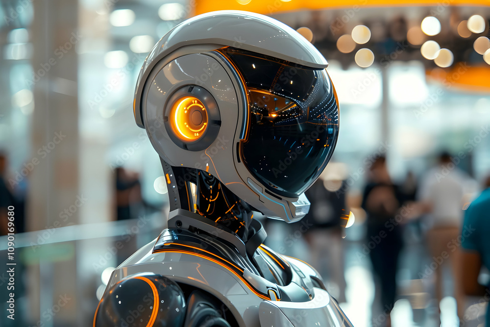 Fototapeta premium Futuristic Robot Head with Illuminated Details in a Modern Setting