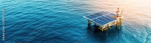 Solar panels floating on water, showcasing renewable energy. photo