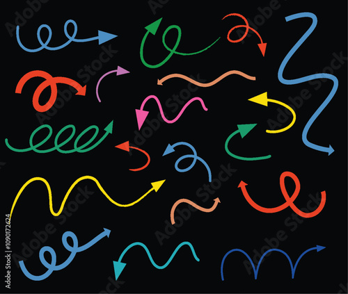 Colorful Curved Arrows on Black Background