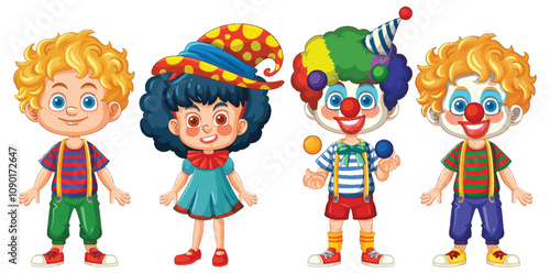Colorful Clown Kids Illustration