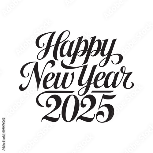 Happy New Year Silhouette Calligraphy Typography Design