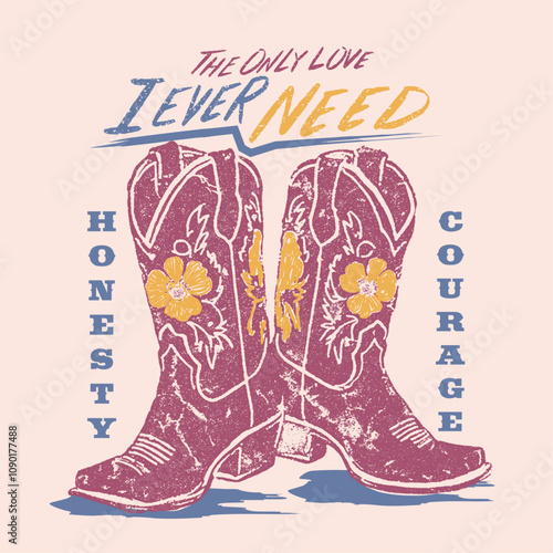 cowgirl boots with rose vector design, western desert cowgirl artwork for t shirt, cowgirl with guns,  western vintage country girl artwork for t shirt, graphic print