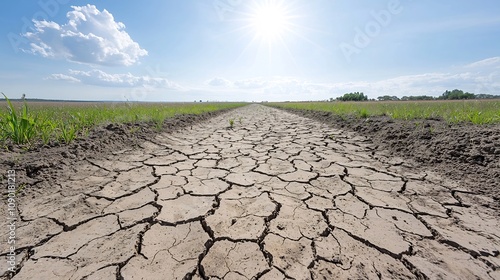 Intensely Dry and Cracked Earth Surface Caused by Climate Change Induced Drought Representing the Threat of Devastating Environmental Disasters photo