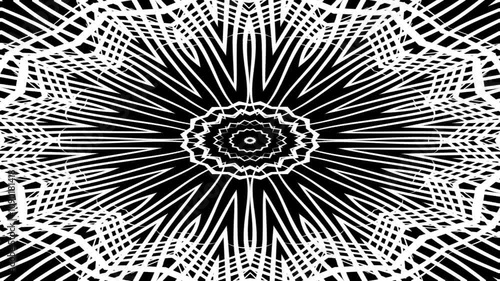 Black and white line mandala kaleidoscope animation abstract gothic background