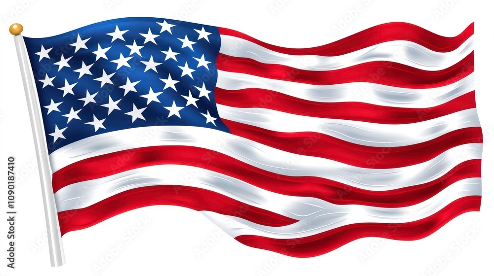 Fototapeta premium A waving American flag on a white background.