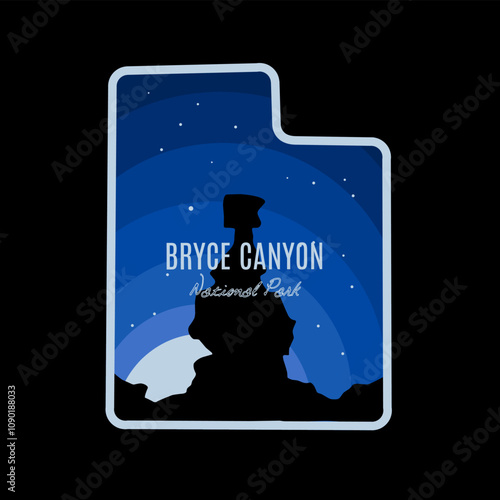 Vector of Bryce Canyon in Night Scenery with Stars Perfect for Print, Apparel, etc